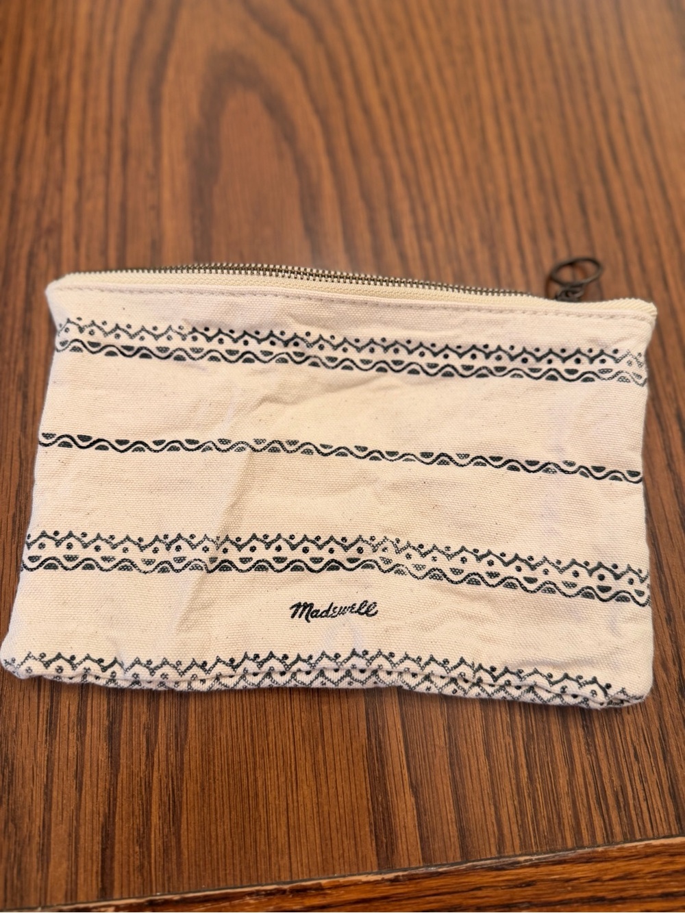 Madewell Cream & Black Patterned Canvas Zip Pouch